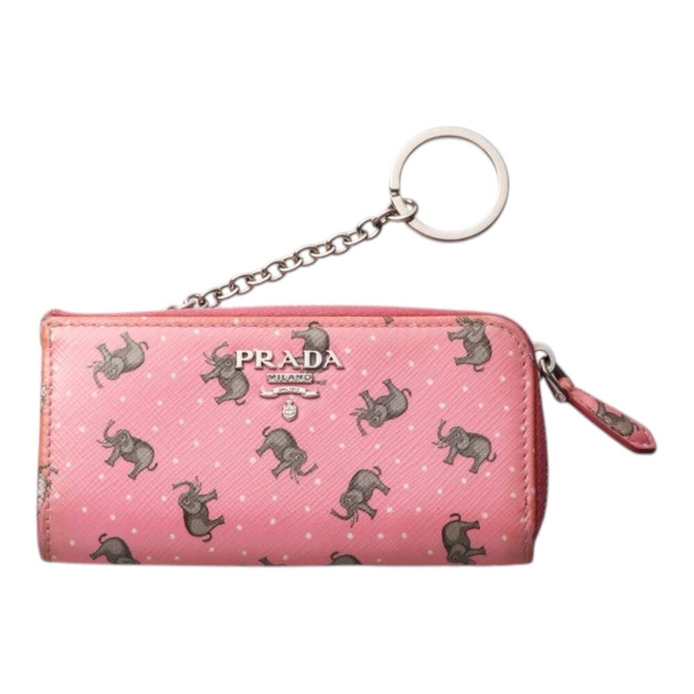7180 - Prada Saffiano Leather Coin Case With Keyring -Pink Elephant